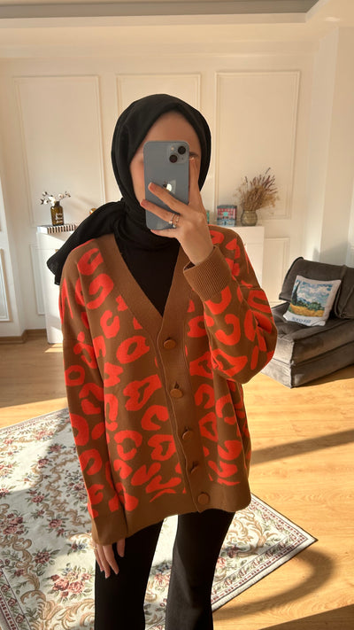 Leopar Desenli Hırka