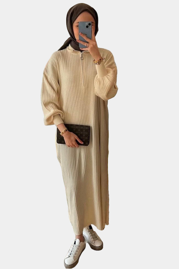 Luna Triko Elbise-Bej