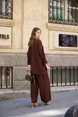 Krep Blazer Takım - Kahverengi