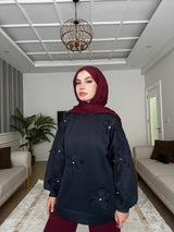 Çiçek Aksesuarlı Scuba Sweat-Siyah