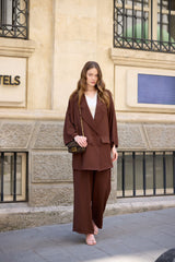 Krep Blazer Takım - Kahverengi