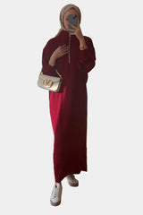 Luna Triko Elbise-Bordo