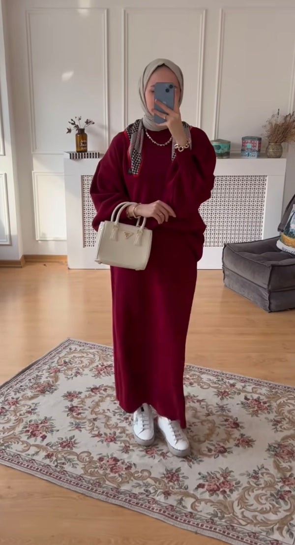 Lorey Triko Etekli Takım-Bordo