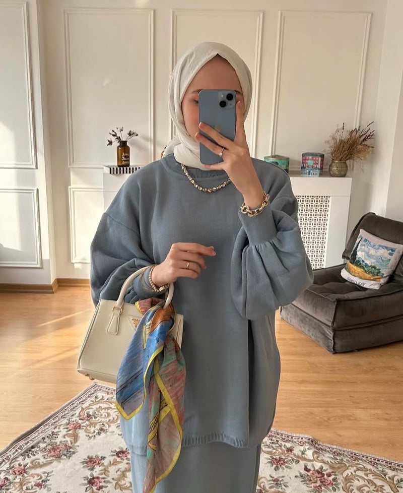 Lorey Triko Etekli Takım-Bebe Mavisi