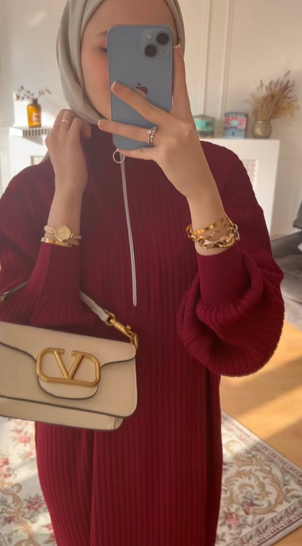 Luna Triko Elbise-Bordo