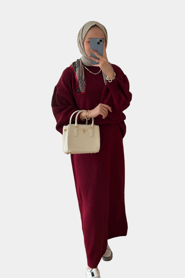 Lorey Triko Etekli Takım-Bordo