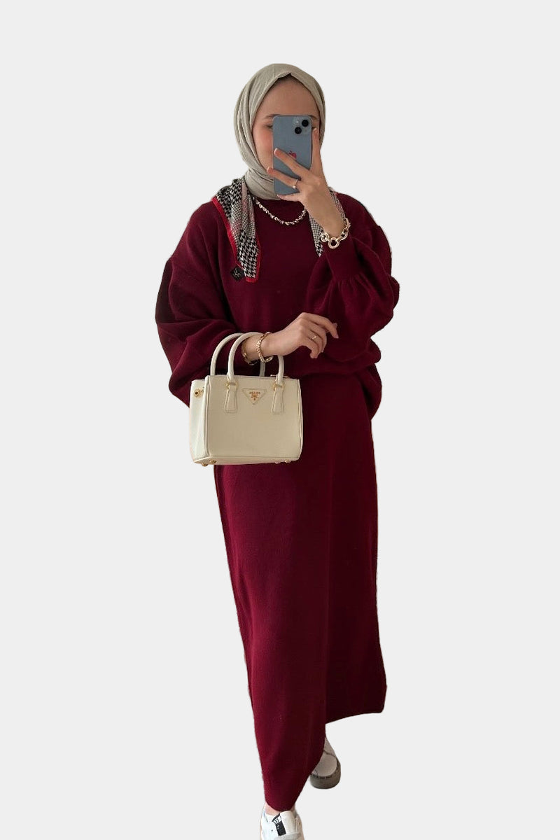 Lorey Triko Etekli Takım-Bordo