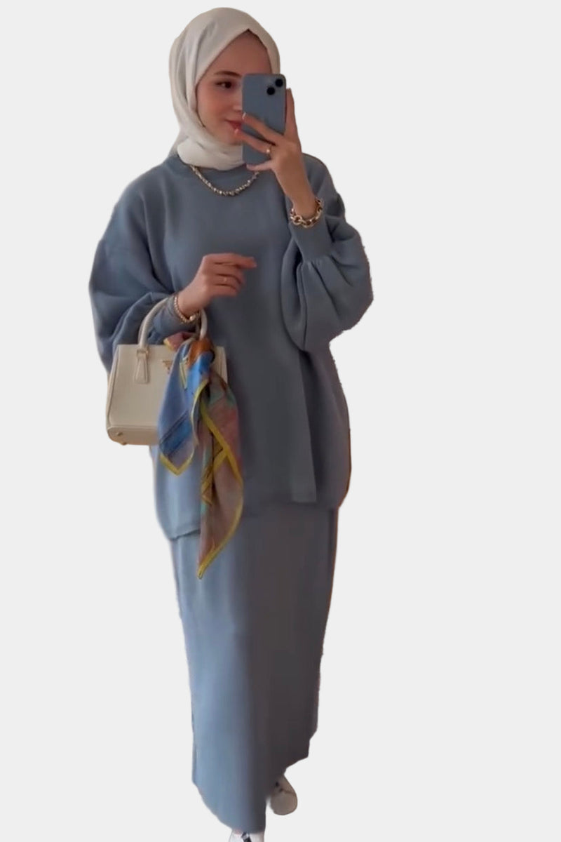 Lorey Triko Etekli Takım-Bebe Mavisi