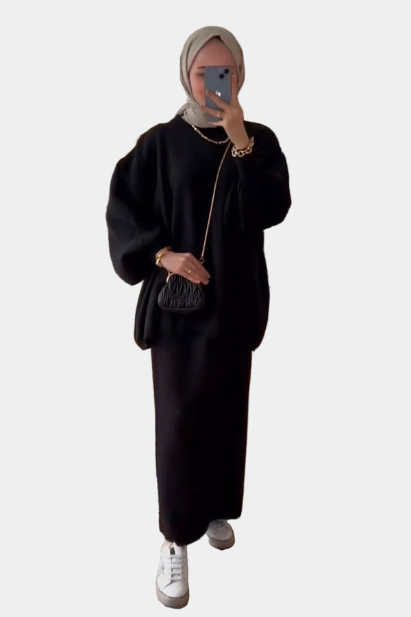 Lorey Triko Etekli Takım-Siyah