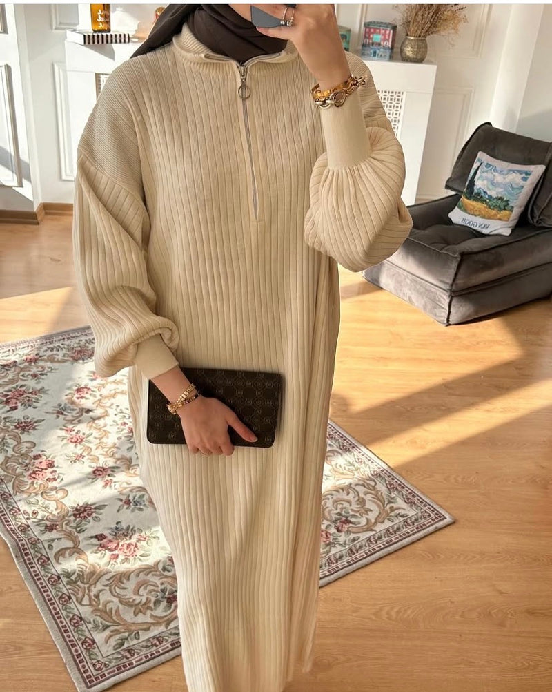 Luna Triko Elbise-Bej