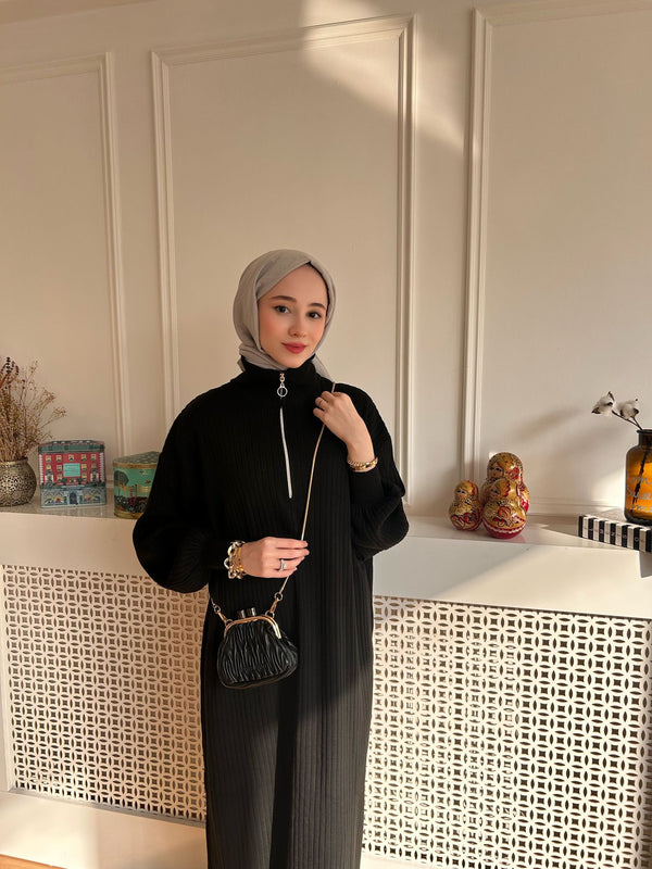 Luna Triko Elbise-Siyah