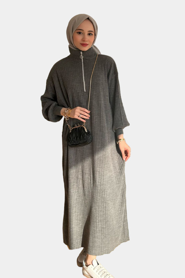 Luna Triko Elbise-Füme