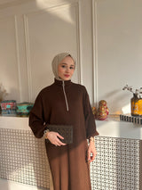 Luna Triko Elbise-Kahverengi