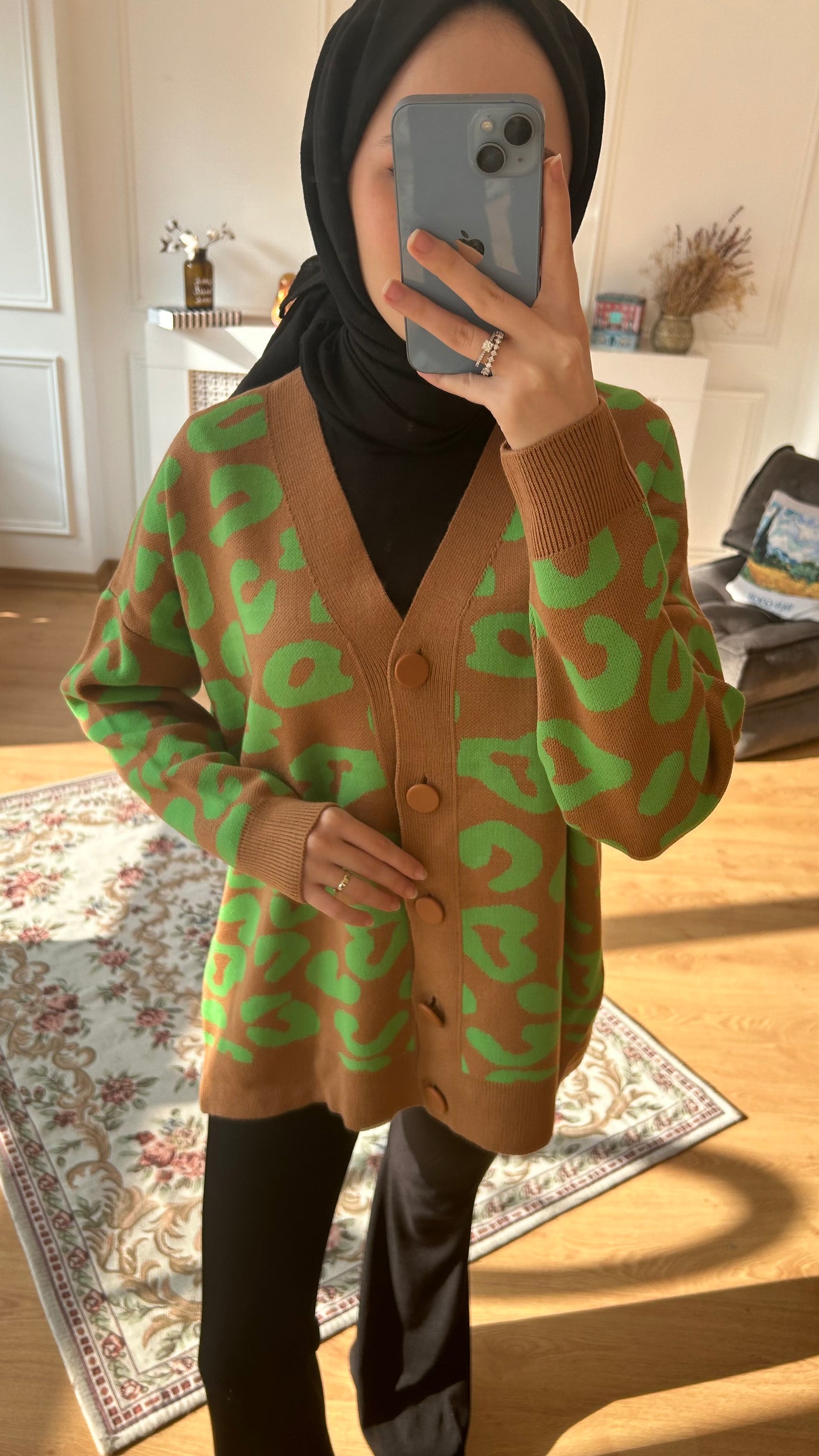 Leopar Desenli Hırka