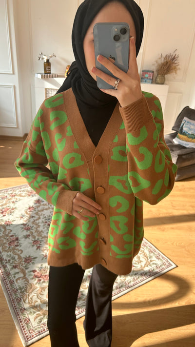 Leopar Desenli Hırka