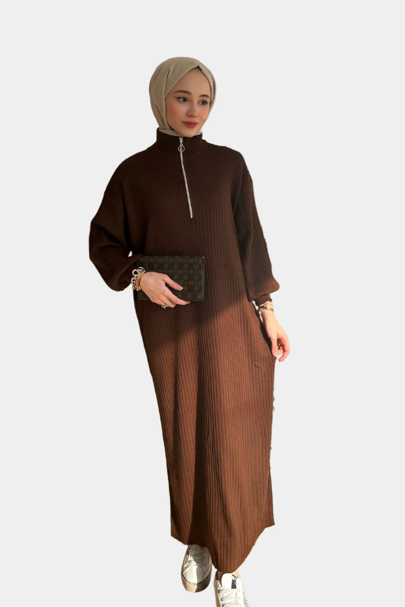 Luna Triko Elbise-Kahverengi