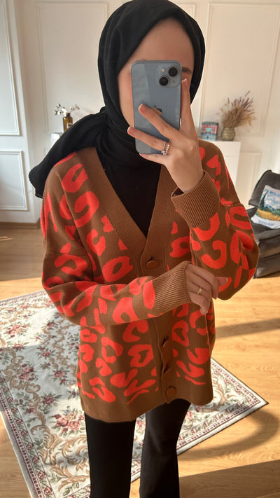 Leopar Desenli Hırka