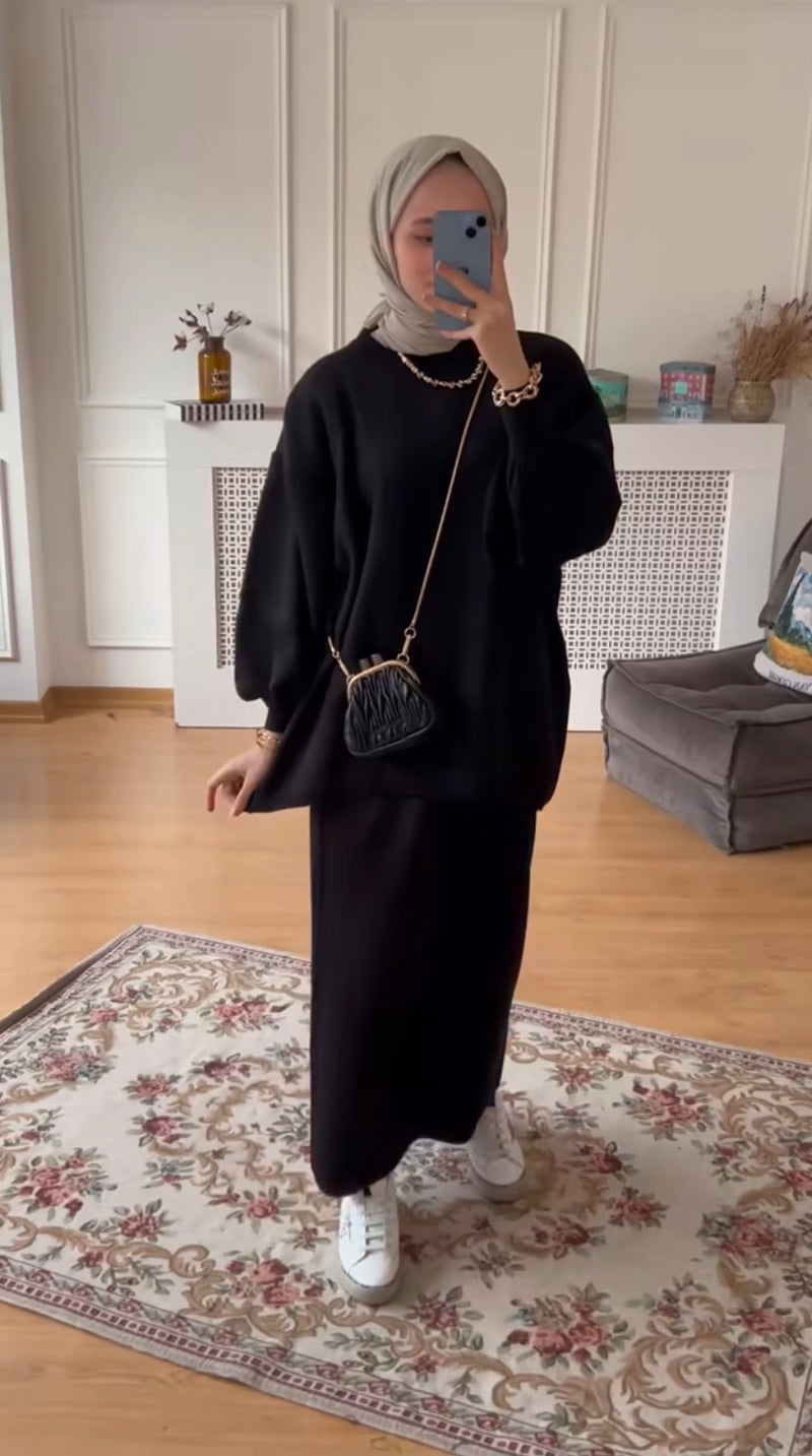 Lorey Triko Etekli Takım-Siyah