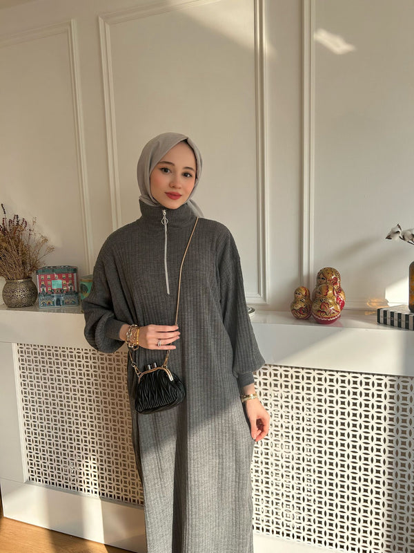 Luna Triko Elbise-Füme