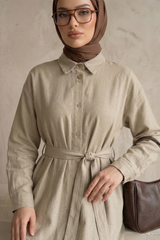 Keten Gömlek Elbise - Natural