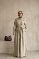 Keten Gömlek Elbise - Natural