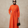Keten Gömlek Elbise - Turuncu