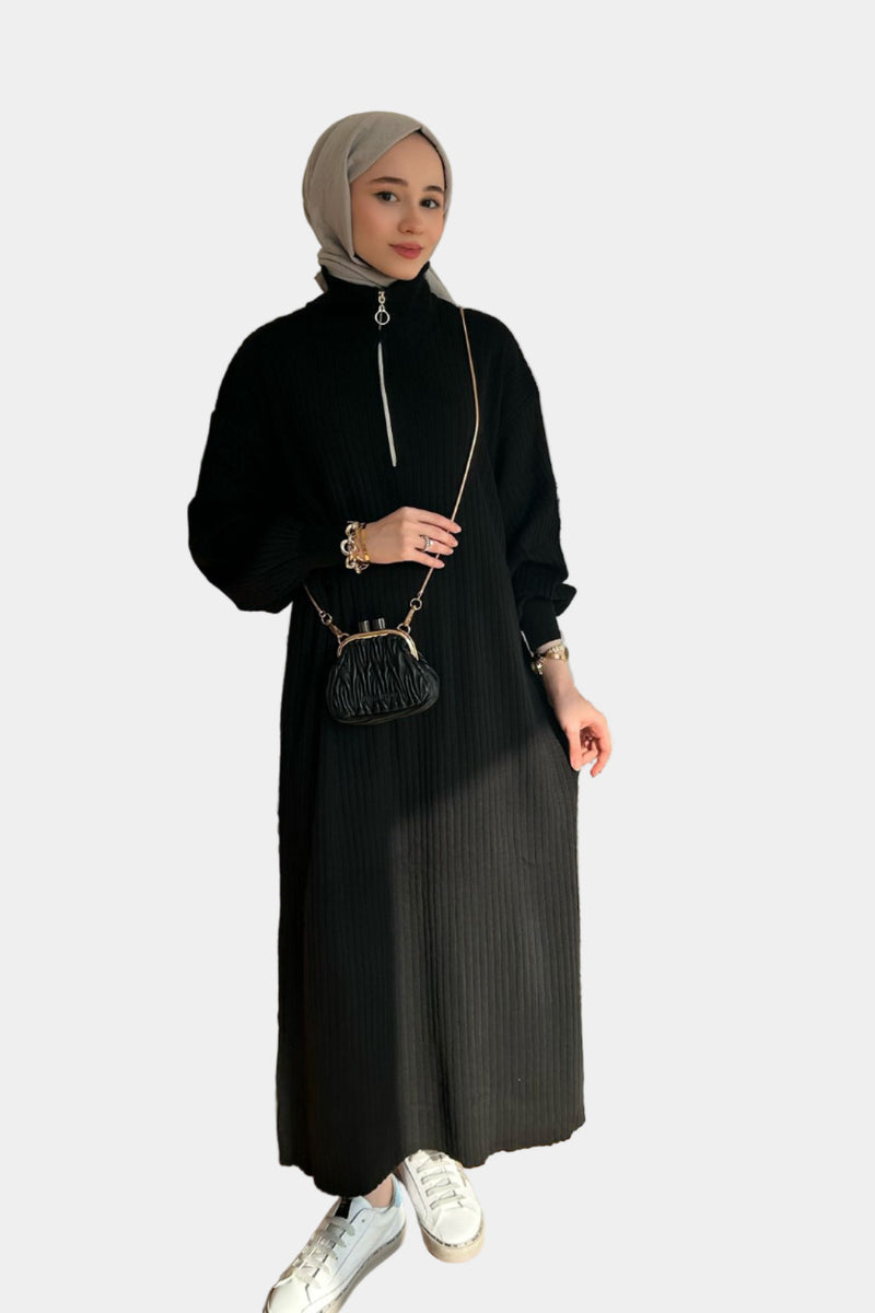 Luna Triko Elbise-Siyah