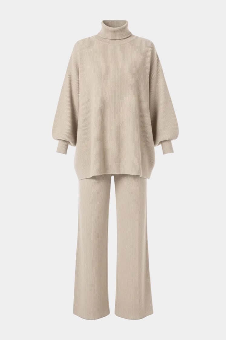 Balon Kol Triko Takım-Bej