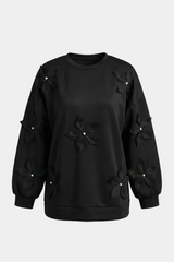 Çiçek Aksesuarlı Scuba Sweat-Siyah