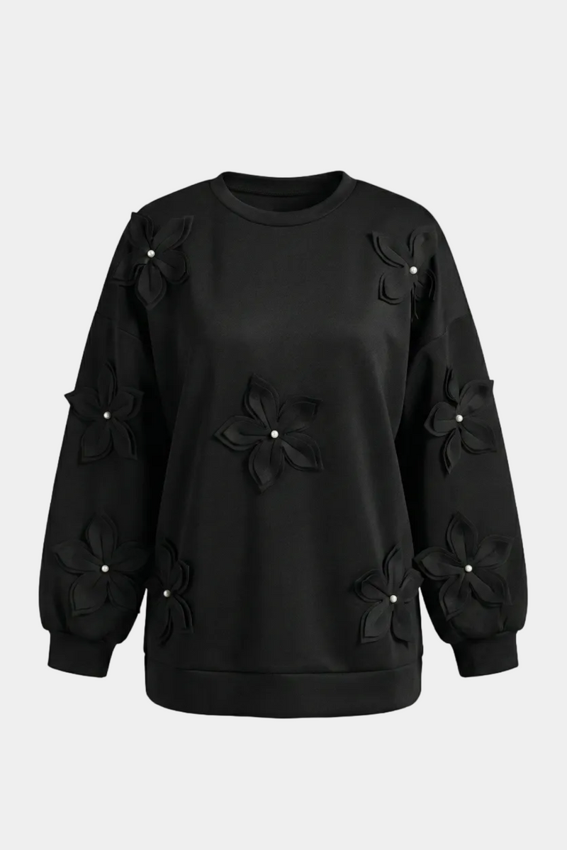 Çiçek Aksesuarlı Scuba Sweat-Siyah