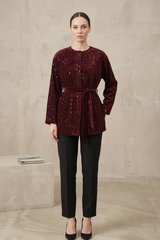 Gala Kadife Kimono - Kırmızı