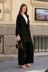 Krep Blazer Takım - Siyah