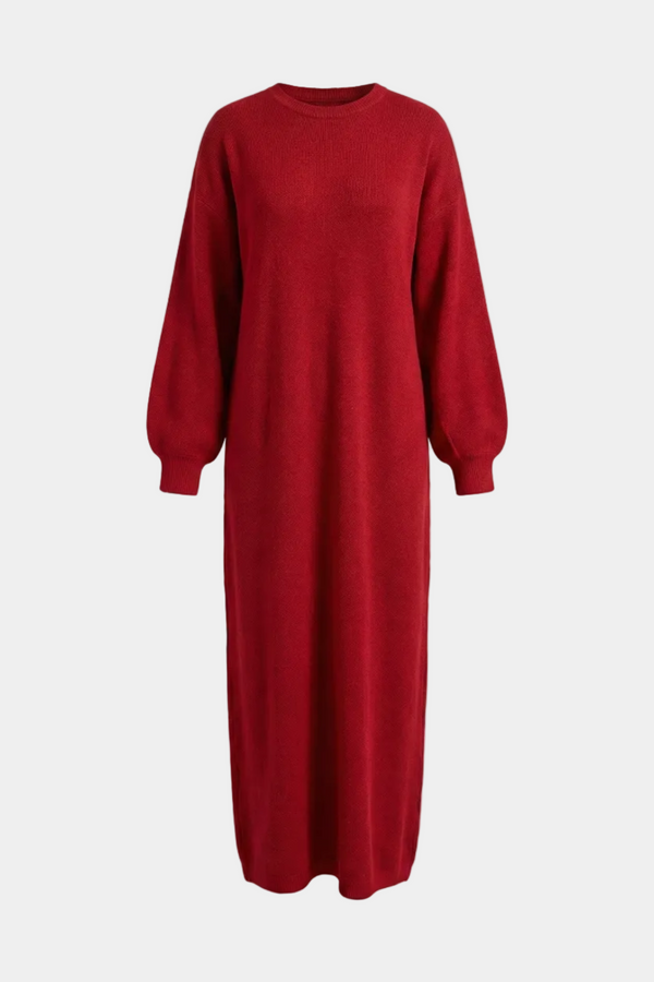 Balon Kol Triko Elbise-Bordo