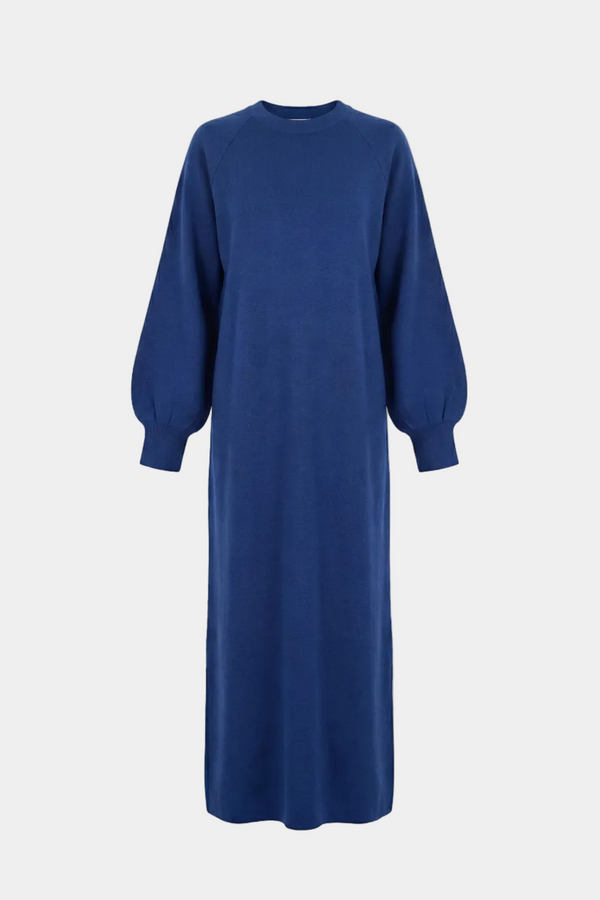 Balon Kol Triko Elbise-Lacivert