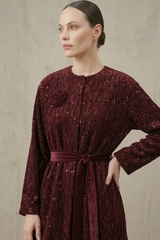Gala Kadife Kimono - Kırmızı