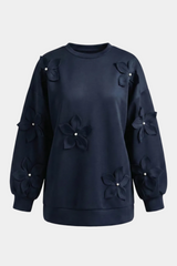 Çiçek Aksesuarlı Scuba Sweat-Lacivert