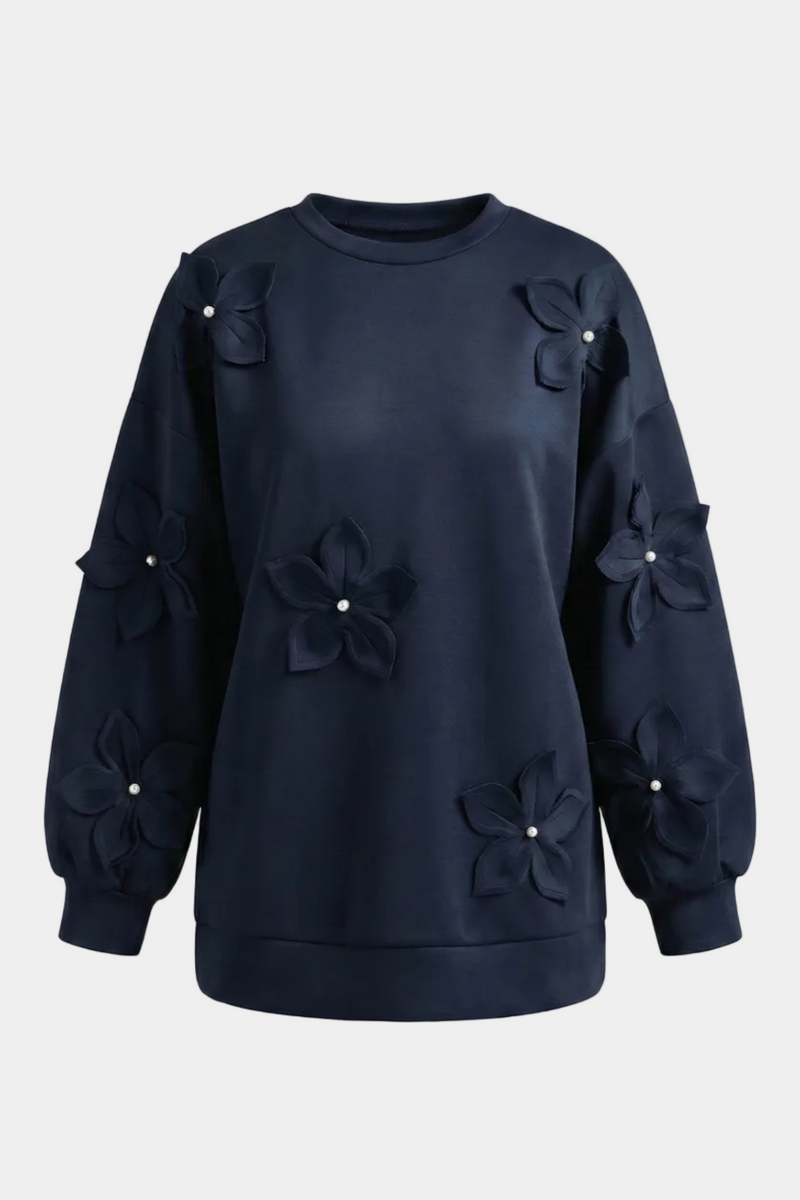 Çiçek Aksesuarlı Scuba Sweat-Lacivert