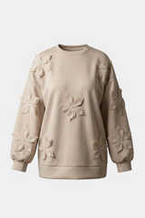 Çiçek Aksesuarlı Scuba Sweat-Bej