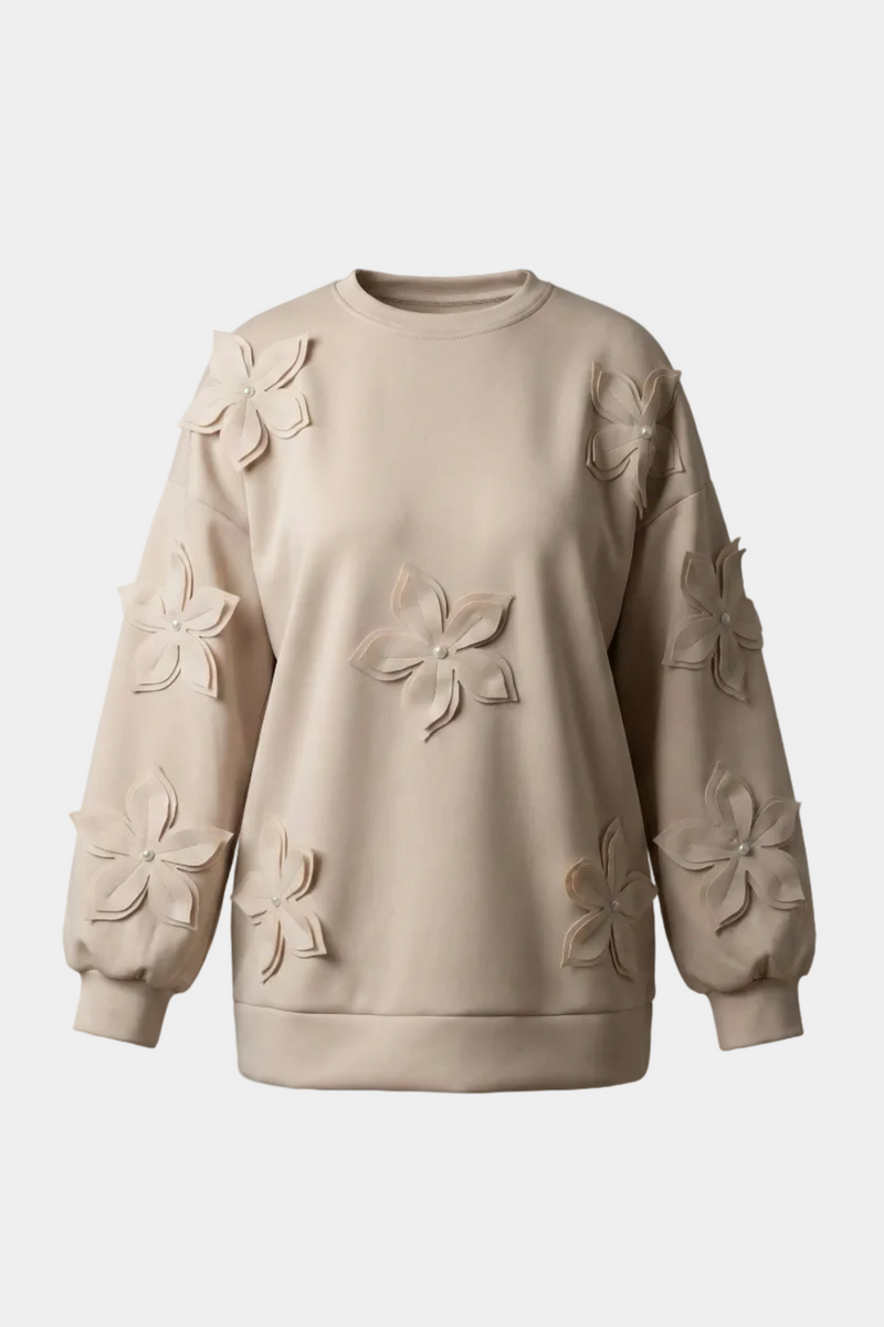 Çiçek Aksesuarlı Scuba Sweat-Bej