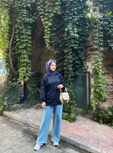 Çiçek Aksesuarlı Scuba Sweat-Lacivert