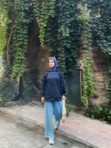 Çiçek Aksesuarlı Scuba Sweat-Lacivert