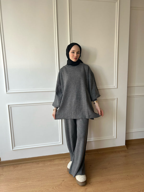 Balon Kol Triko Takım-Füme